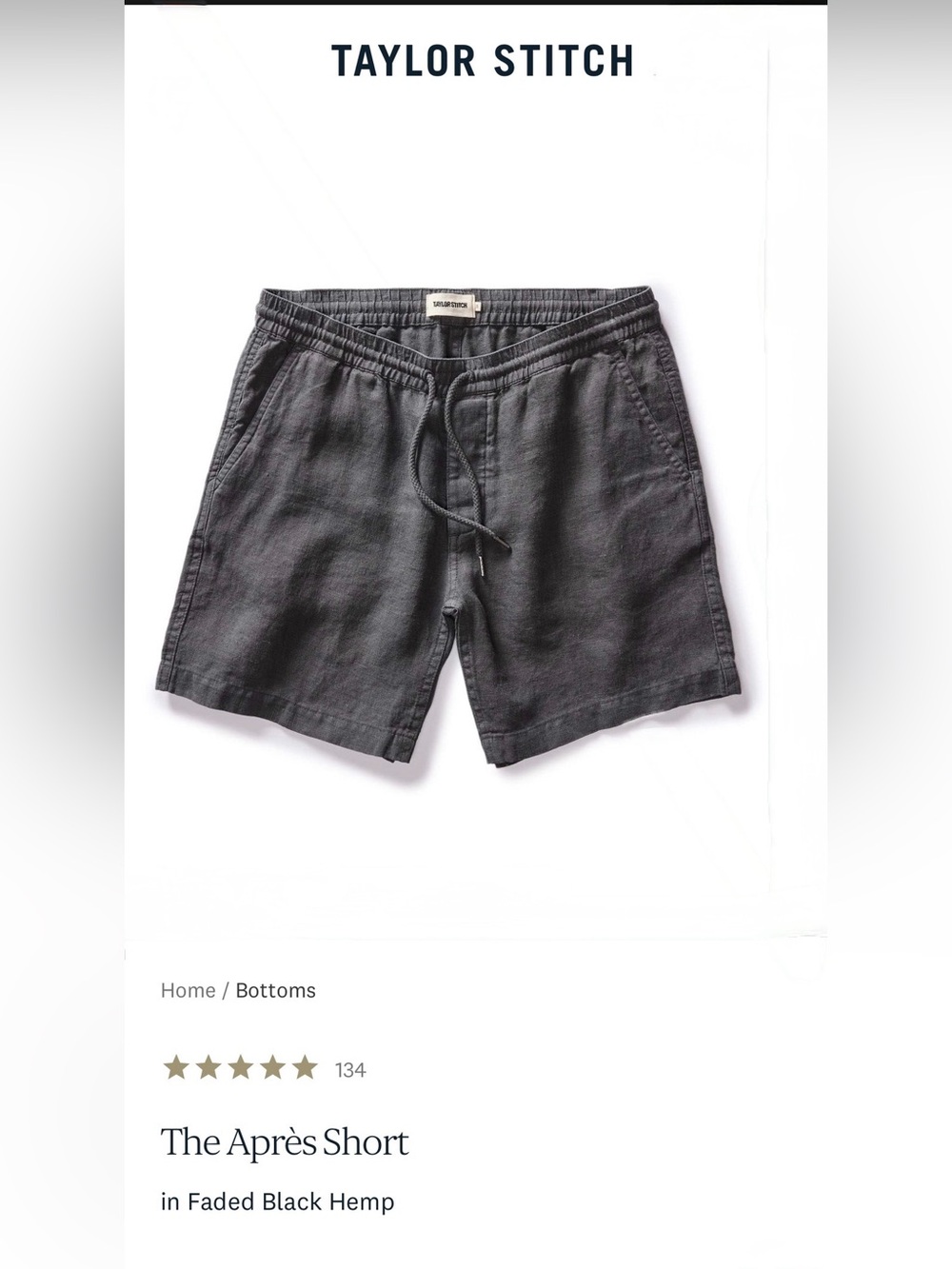 Taylor Stitch The Après Short in Faded Black Hemp